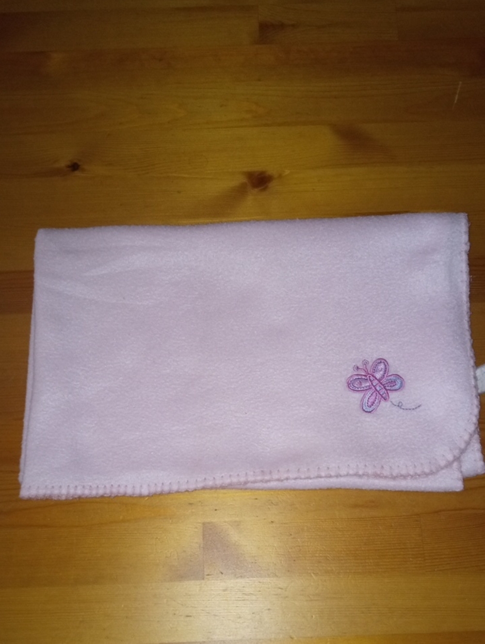 Pink Kids Fleece Blanket with Butterfly Embroidery